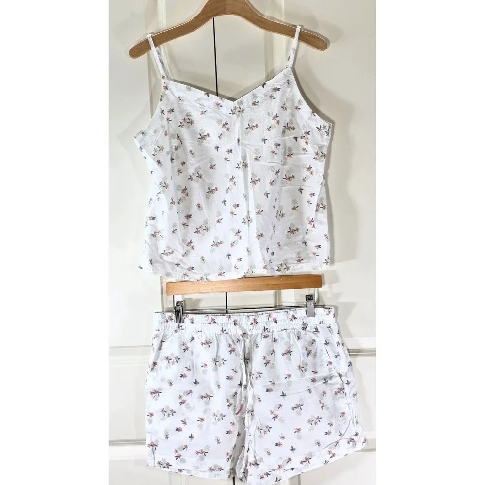DIP Sleepwear Pajama Set Floral Cotton Blend Women Cami Top XL Shorts L Romantic